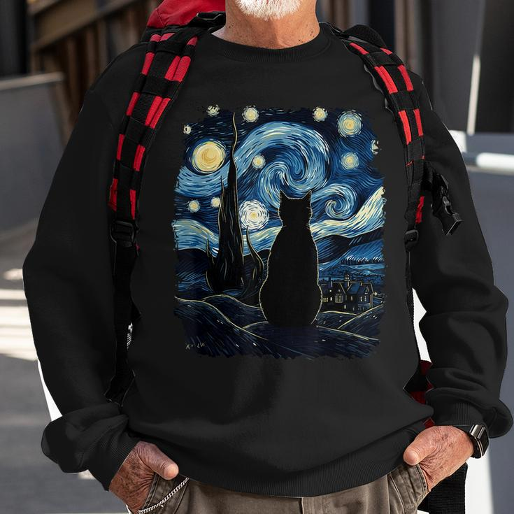 Starry Night Inspired Cat Cat Sweatshirt Gifts for Old Men