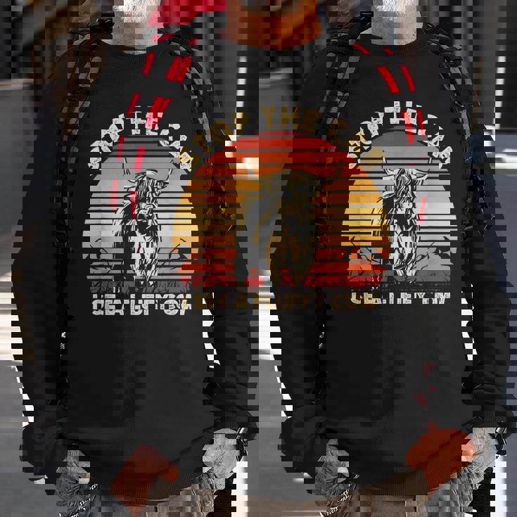 Stop The Car I See A Fluffy Cow Highland Cow Breeder Sweatshirt Gifts for Old Men
