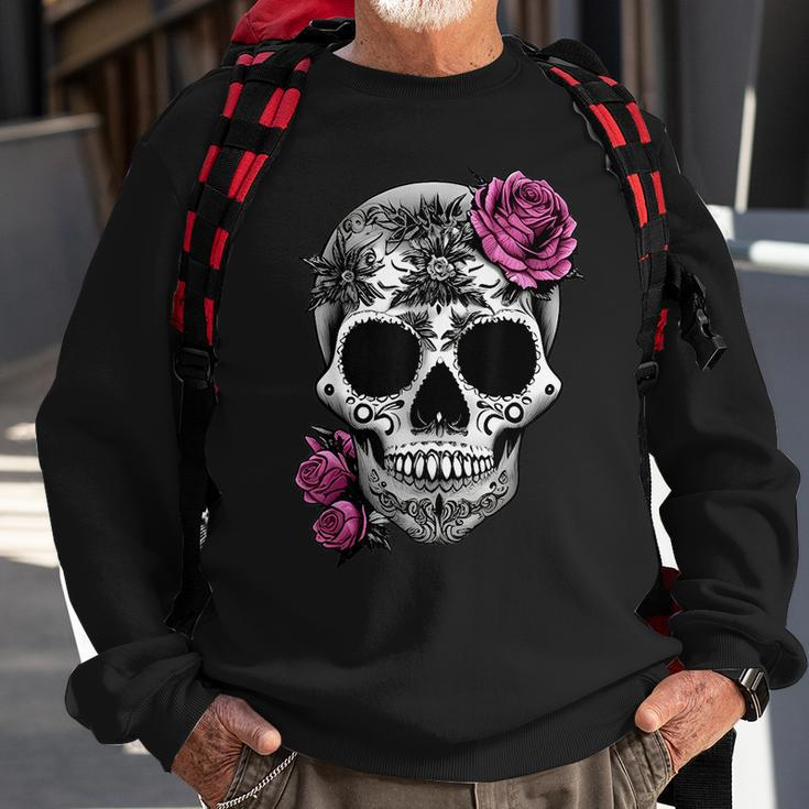 Sugar Skull Day Of The Dead Cool Bone Head Skulls Sweatshirt Gifts for Old Men