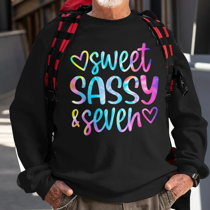 Sweet Sassy And Seven Girls Birthday Tie Dye 7 Year Old Kids Sweatshirt Gifts for Old Men