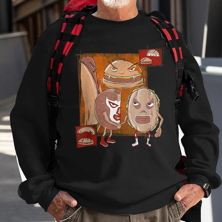Taco And Torta Vs Hamburger And Hotdog Funny Mexican Sweatshirt Gifts for Old Men