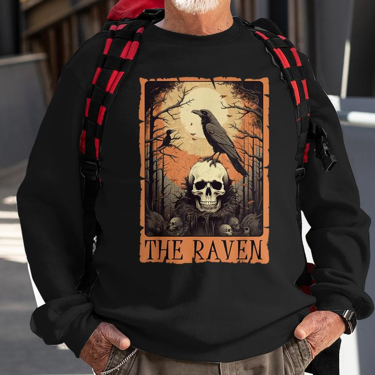 Tarot Card The Raven Crow Skull Spooky Halloween Sweatshirt Gifts for Old Men