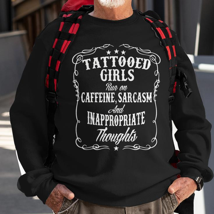 Tattooed Girls Run On Caffeine Sarcasm Sweatshirt Gifts for Old Men