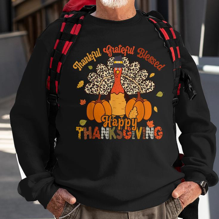 Thankful Grateful Blessed Thanksgiving Turkey Leopard Print Sweatshirt Gifts for Old Men