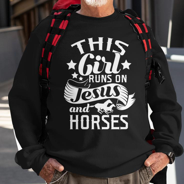 This Girl Runs On Jesus Horses Cowgirl Horse RidingSweatshirt Gifts for Old Men