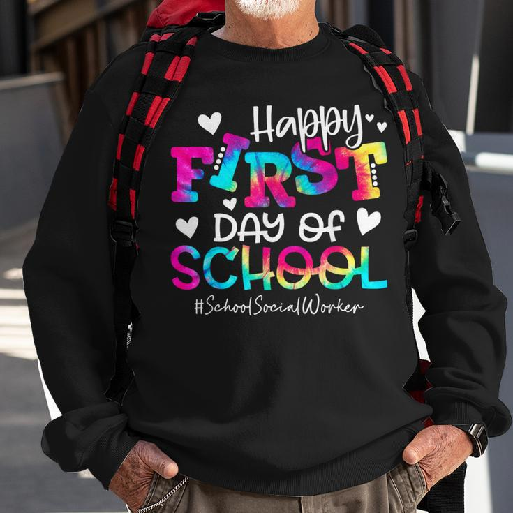 Tie Dye School Social Worker Happy First Day Of School Sweatshirt Gifts for Old Men