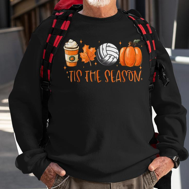 Tis The Season Pumpkin Leaf Latte Fall Volleyball Sweatshirt Gifts for Old Men