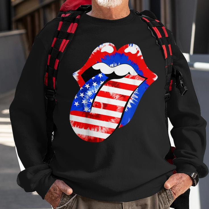 Tongue Lips American Flag 4Th Of July Proud Tie Dye Sweatshirt Gifts for Old Men