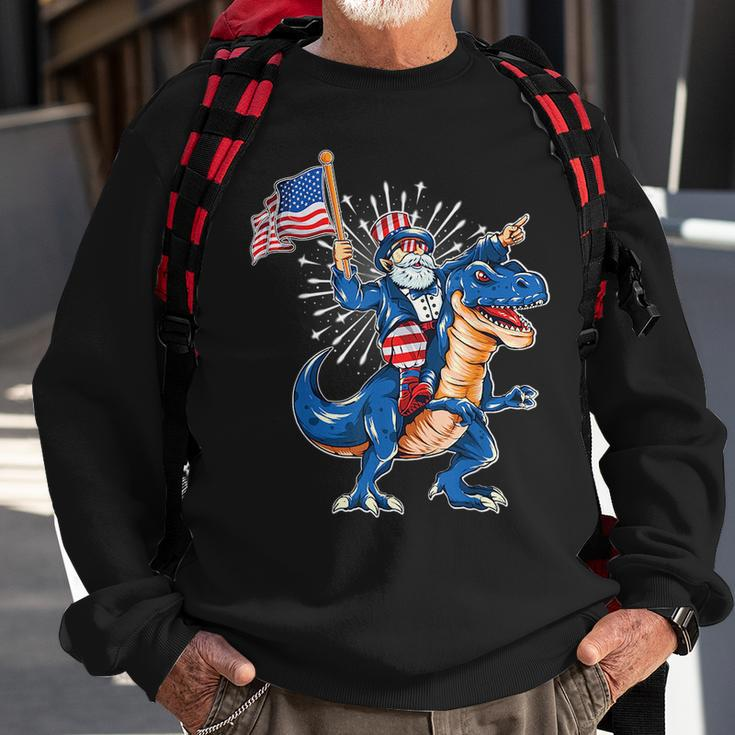 Uncle Sam Riding A Dinosaur 4Th Of July American Flag Sweatshirt Gifts for Old Men