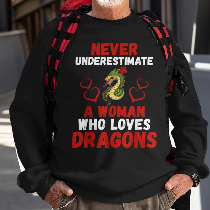 Never Underestimate Love Dragons Graphic Sweatshirt Gifts for Old Men