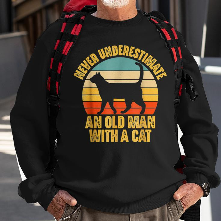 Never Underestimate An Old Man With A Cat Lover Vintage Sweatshirt Gifts for Old Men