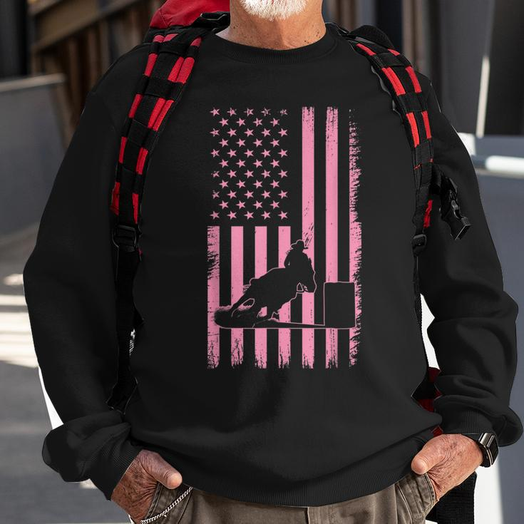 Us Flag Pink Cowgirl Rodeo Western Horse Barrel Racing Sweatshirt Gifts for Old Men
