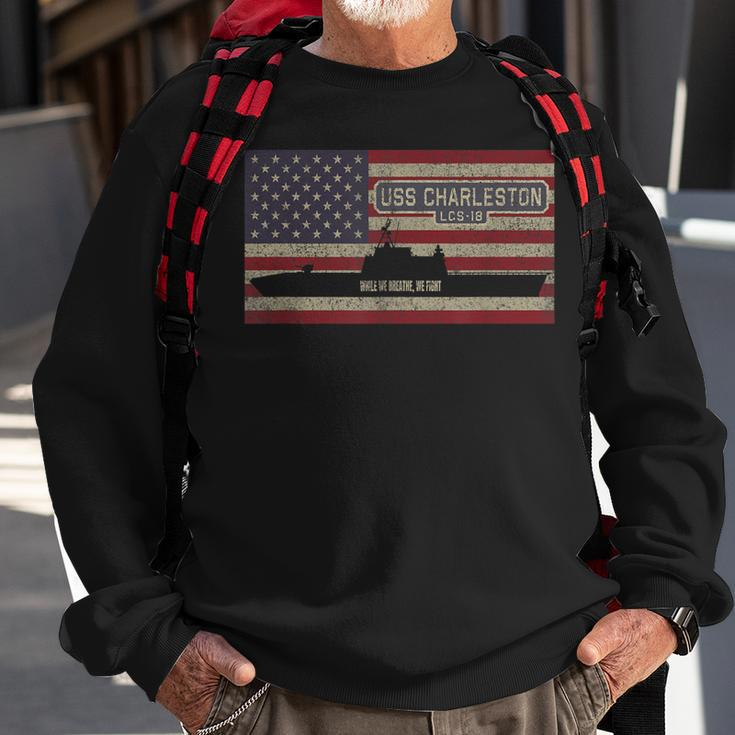 Uss Charleston Lcs18 Littoral Combat Ship Usa Flag Sweatshirt Gifts for Old Men