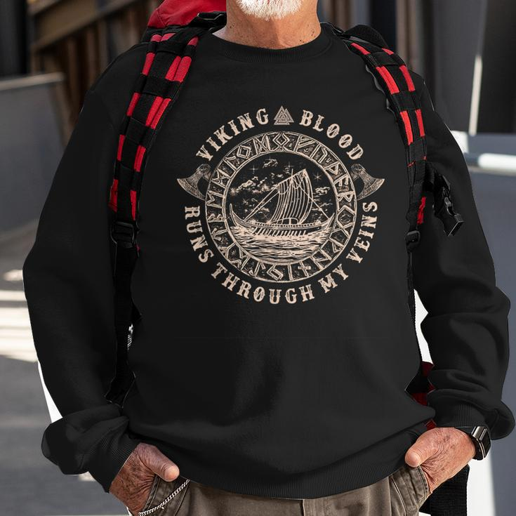 Viking Blood Runs Through My Veins Viking Circle Sweatshirt Gifts for Old Men