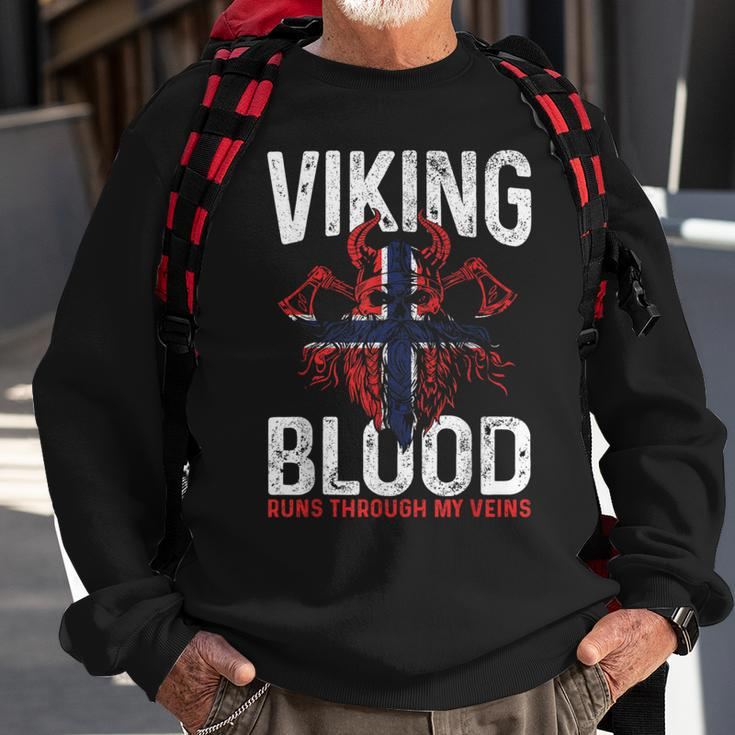 Viking Blood Runs Through My Veins Norwegian Roots Pride Sweatshirt Gifts for Old Men
