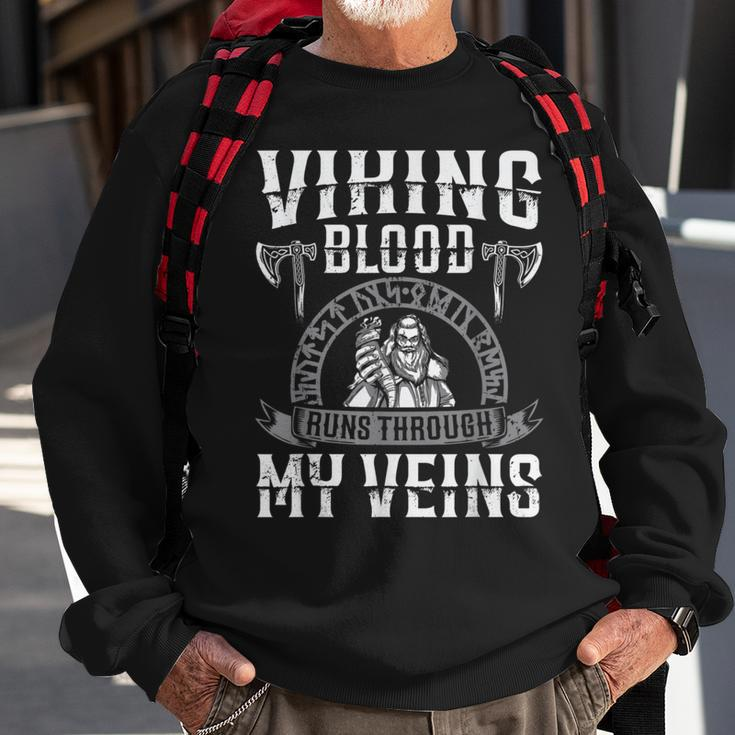 Viking Blood Runs Through My Veins Us Independence Day Ax Sweatshirt Gifts for Old Men