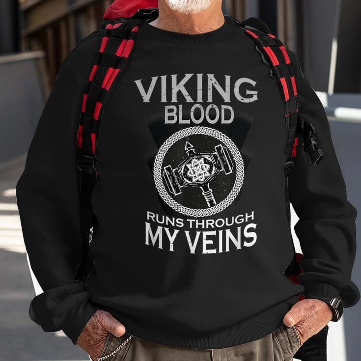 Viking Hammer Viking Blood Runs Through My Veins Sweatshirt Gifts for Old Men