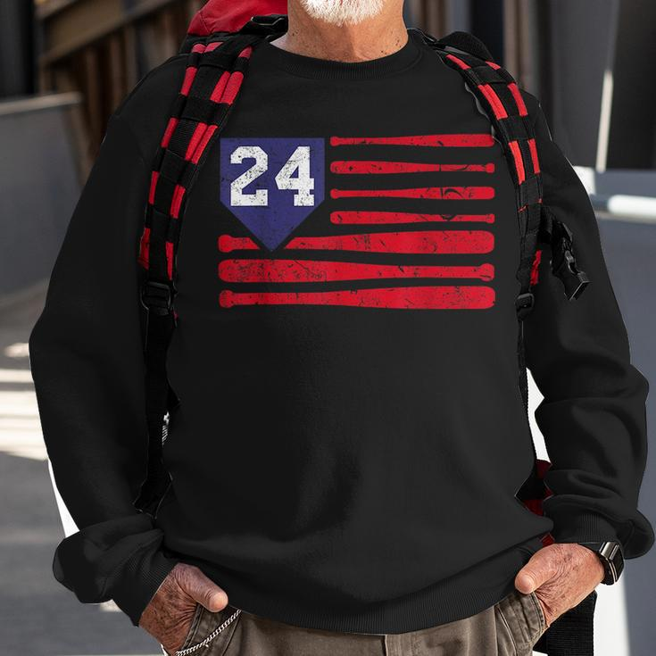 Vintage Baseball Fastpitch Softball 24 Jersey Number Sweatshirt Gifts for Old Men