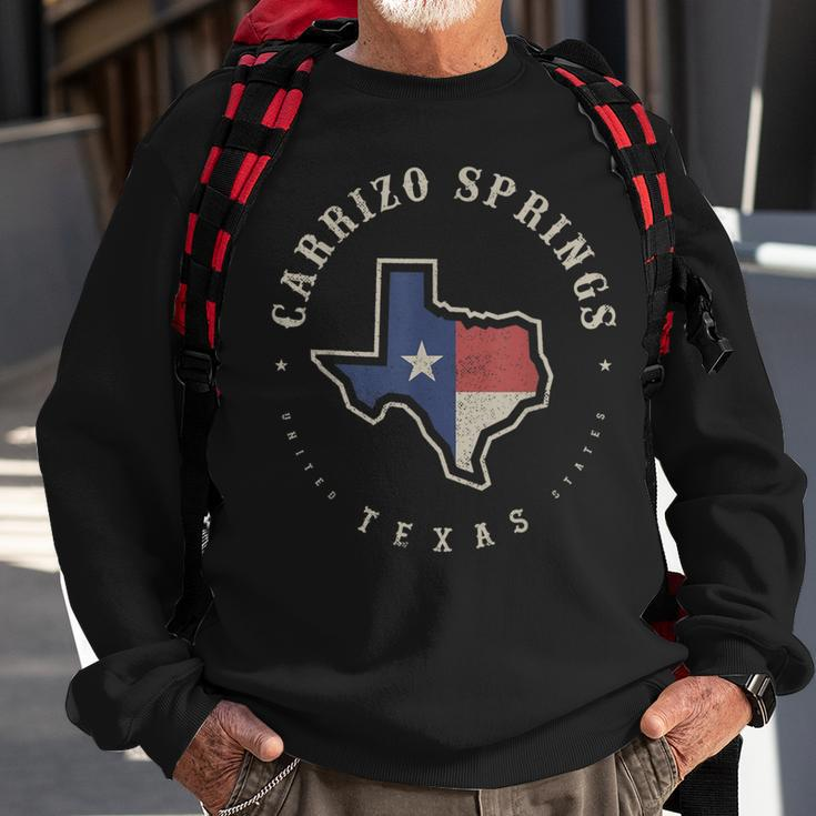 Vintage Carrizo Springs Texas State Flag Map Souvenir Sweatshirt Gifts for Old Men