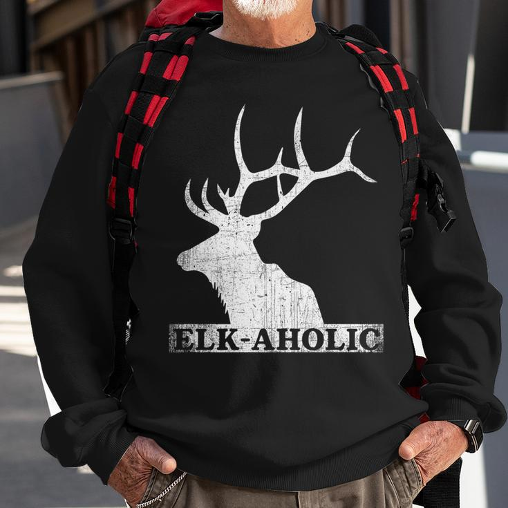 Vintage Elkaholic Funny Elk Hunter Elk-Aholic Distressed Sweatshirt Gifts for Old Men
