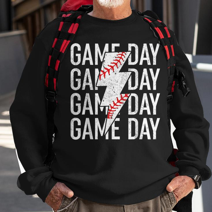 Vintage Game Day Fathers Day Lightning Bolt Baseball Sport Sweatshirt Gifts for Old Men