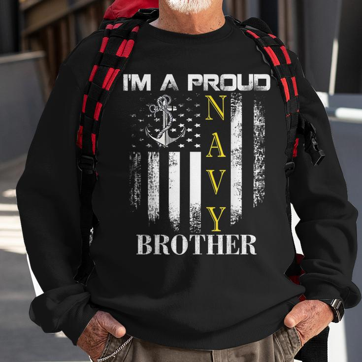 Vintage Im A Proud Navy Brother With American Flag Gift Sweatshirt Gifts for Old Men
