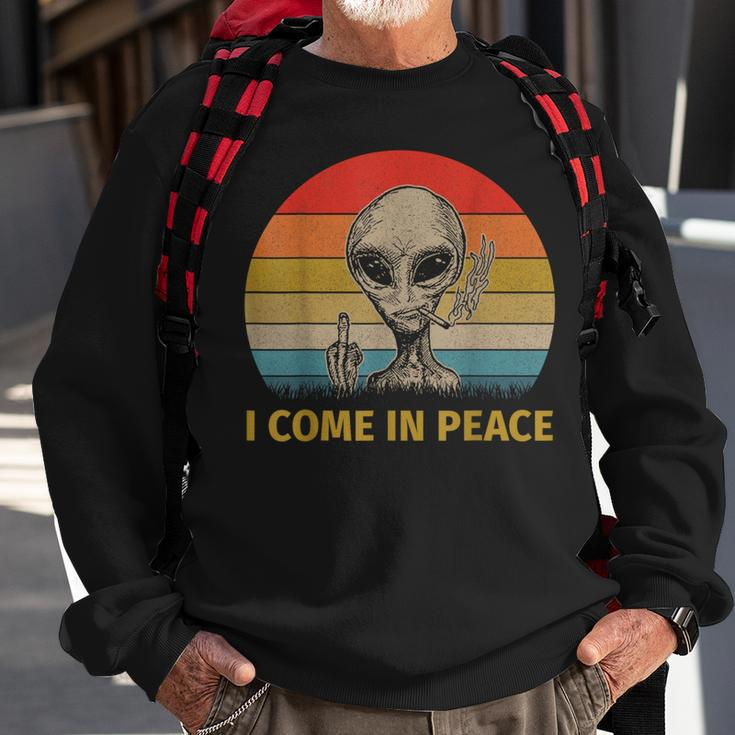 Vintage I Come In Peace Alien Smoking Sweatshirt Gifts for Old Men