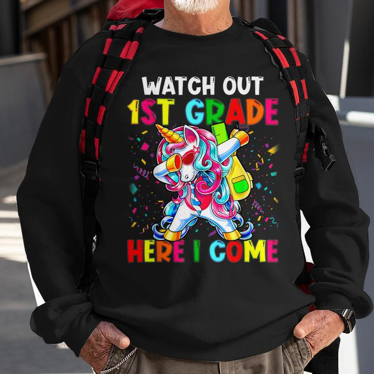 Watch Out 1St Grade Here I Come Unicorn Back To School Girls Sweatshirt Gifts for Old Men