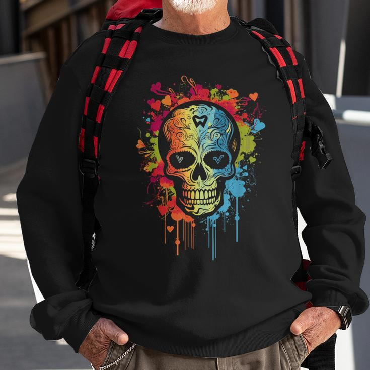 Watercolor Skull Graphic Color Skull Halloween Sweatshirt Gifts for Old Men
