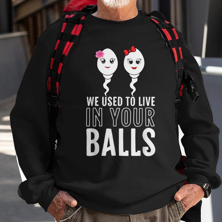 We Used To Live In Your Balls Fathers Day Cute 2 Girls Sperm Sweatshirt Gifts for Old Men