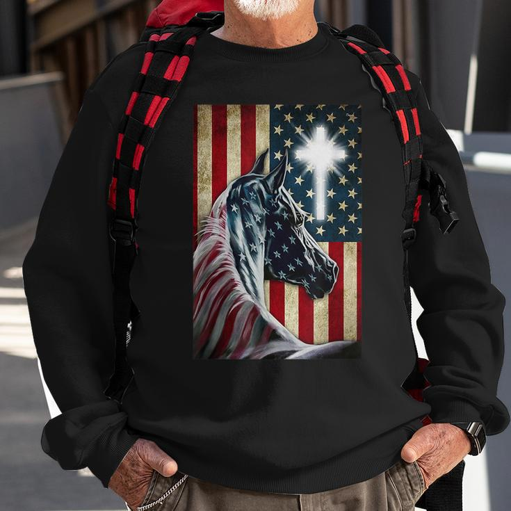 Western Cowboy Cowgirl Patriot Horse Jesus Cross Usa Flag Sweatshirt Gifts for Old Men
