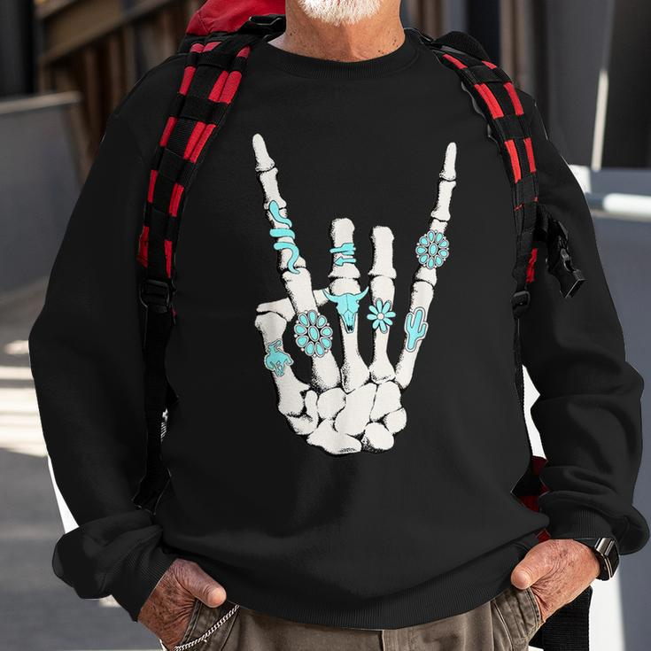 Western Rock On Skeleton American Rodeo Cowboy Sweatshirt Gifts for Old Men