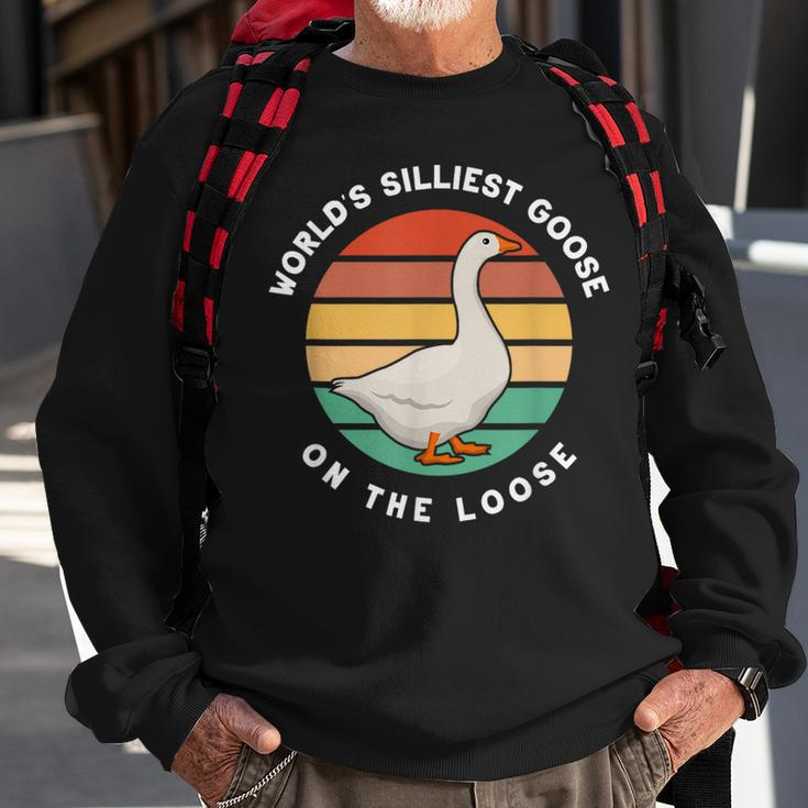 Worlds Silliest Goose On The Loose Funny Goose Farmer Sweatshirt Gifts for Old Men