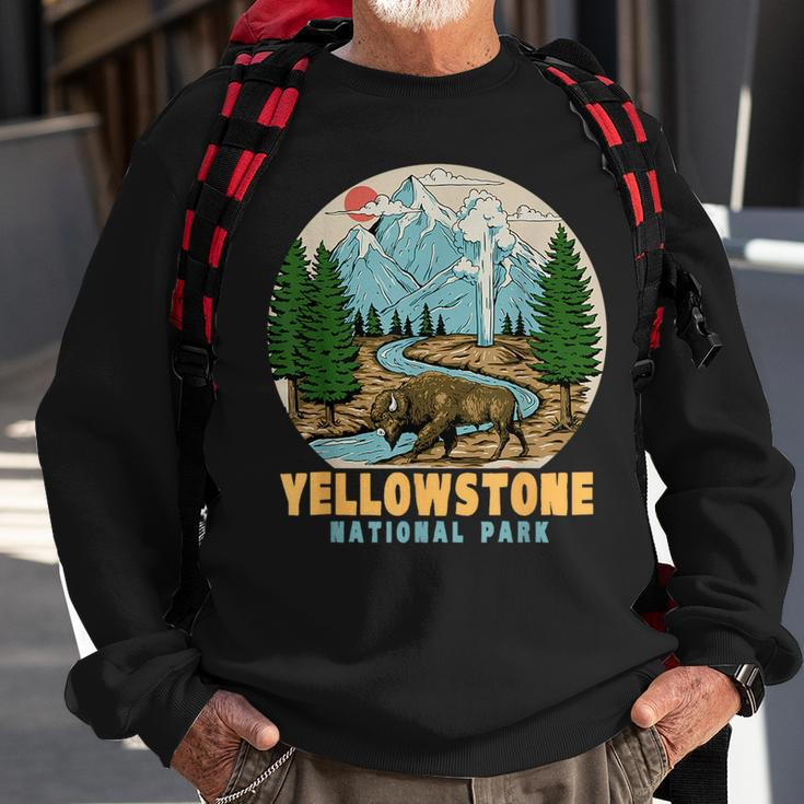 Yellowstone National Park Bison Retro Hiking Camping Outdoor Sweatshirt Gifts for Old Men