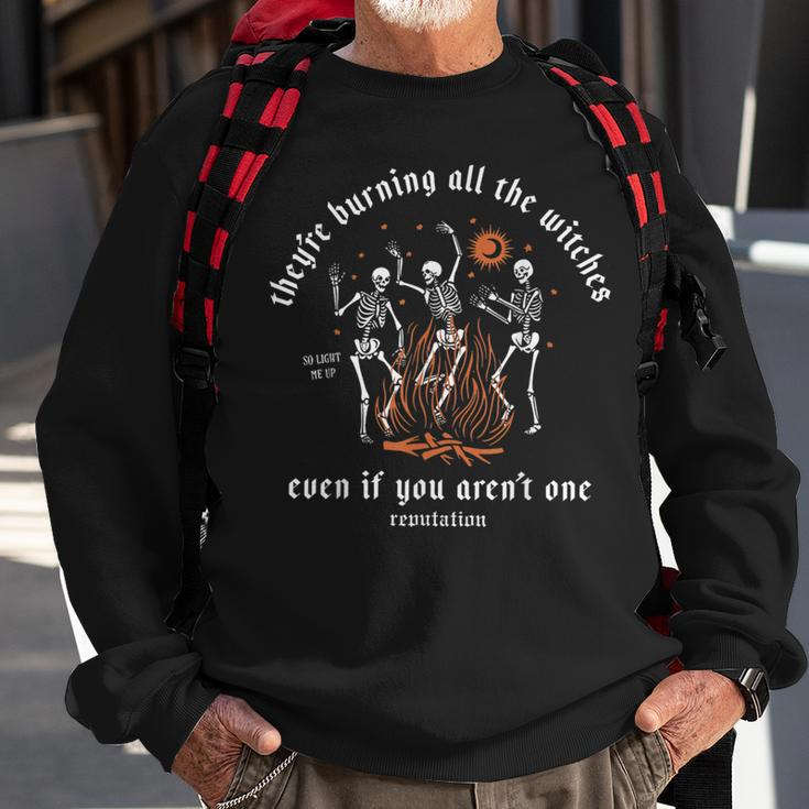 They're Burning All The Witches Halloween Skeleton Dancing Sweatshirt Gifts for Old Men