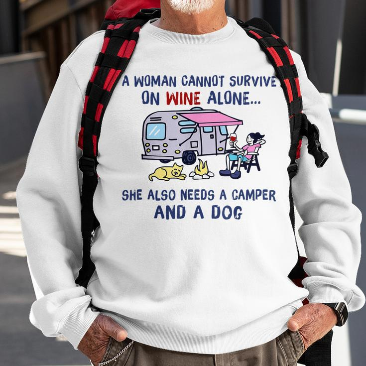 A Woman Cant Survive On Wine Alone Needs A Camper And A Dog Sweatshirt Gifts for Old Men