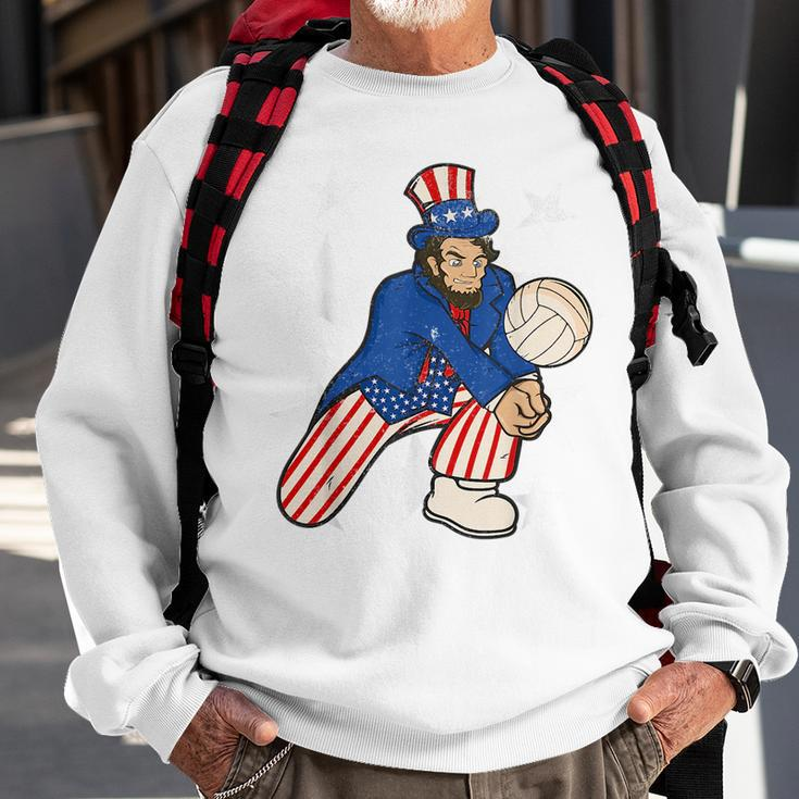Abraham Lincoln Playing Volleyball Funny 4Th Of July Sweatshirt Gifts for Old Men