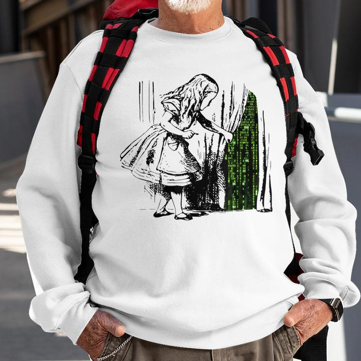 Alice In Matrix Land Programmer Sweatshirt Gifts for Old Men