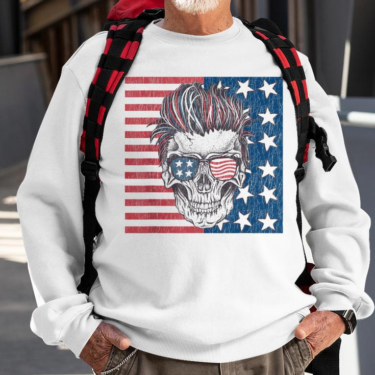 American Flag Skull Skeleton Biker4Th Of July Biker Funny Gifts Sweatshirt Gifts for Old Men