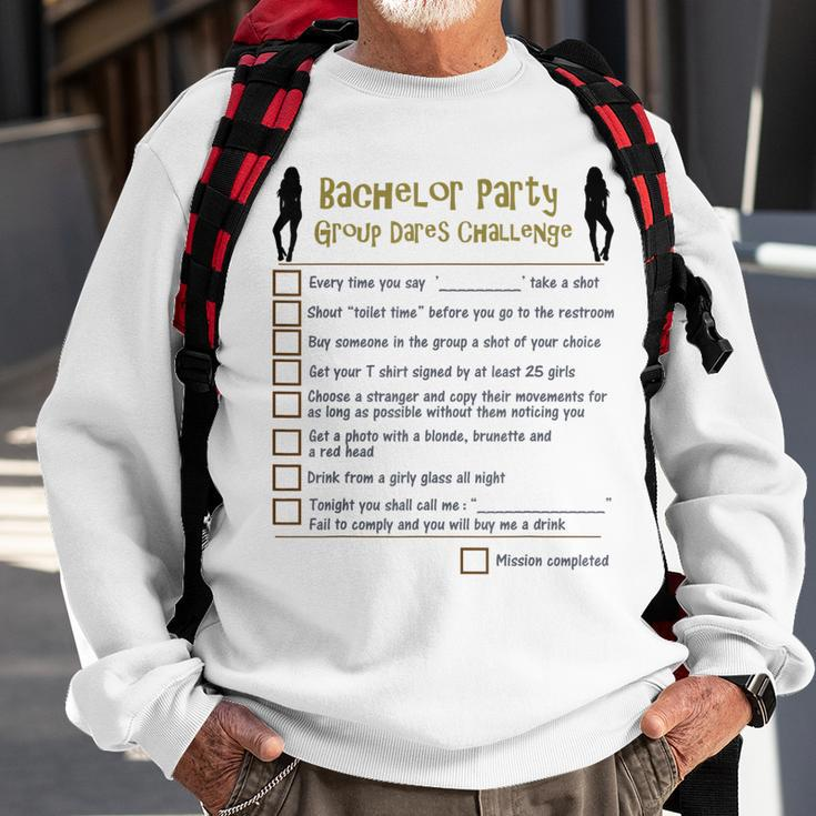 Bachelor Party Checklist Group Dares Challenge Stag Do Game Sweatshirt Gifts for Old Men