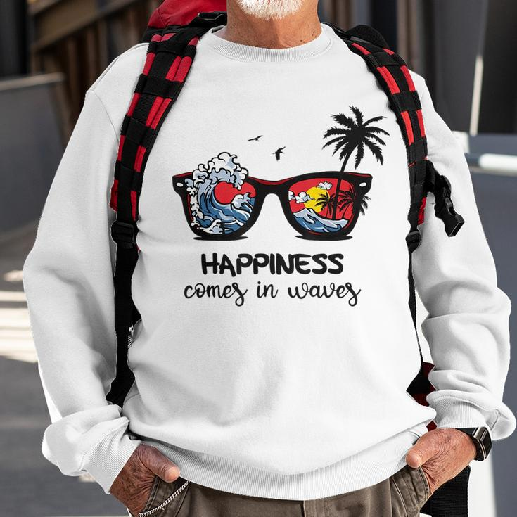 Beach Happines Comes In Waves Surfing Lover Sunglasses Sweatshirt Gifts for Old Men