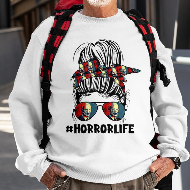 Biden Horror Story American Zombie Horror Life Messy Bun Biden Sweatshirt Gifts for Old Men