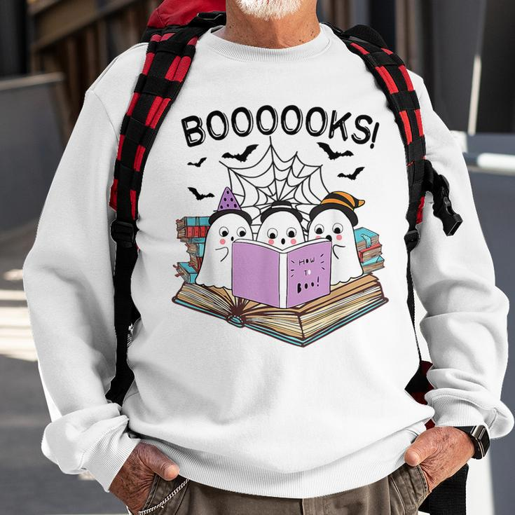 Boooks Cute Ghost Book Worm Nerd Halloween Spooky Party Sweatshirt Gifts for Old Men