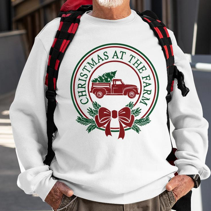Christmas At The Farm Red Truck Xmas Tree Country Farmhouse Sweatshirt Gifts for Old Men