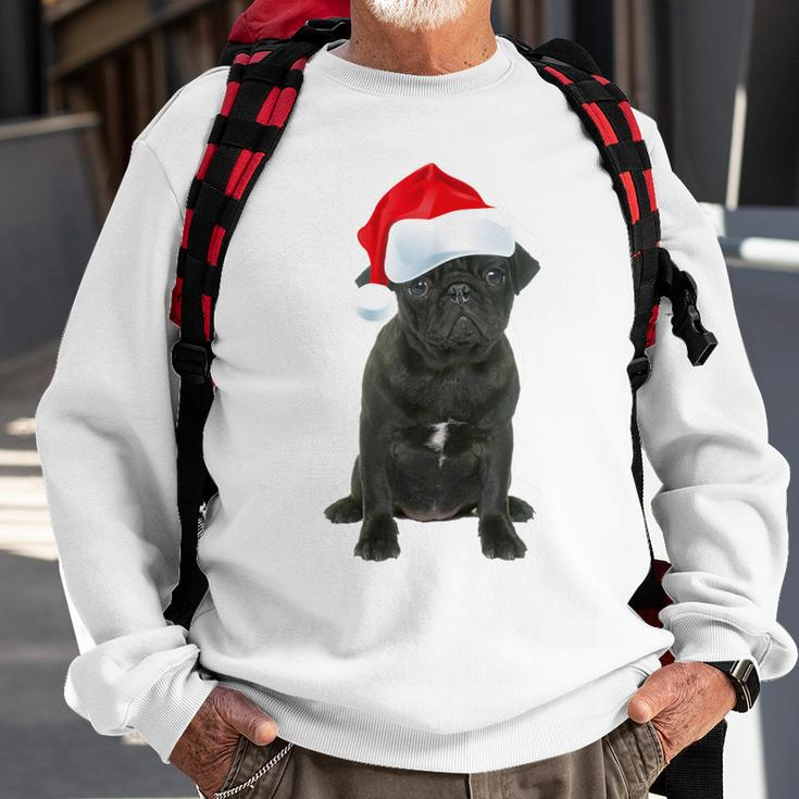 Cute Black Pug Santa Hat Matching Christmas Fun Sweatshirt Gifts for Old Men