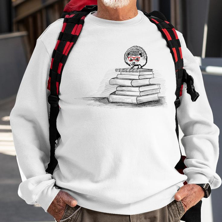 Cute Hedgehog Book Nerd Readers Sweatshirt Gifts for Old Men