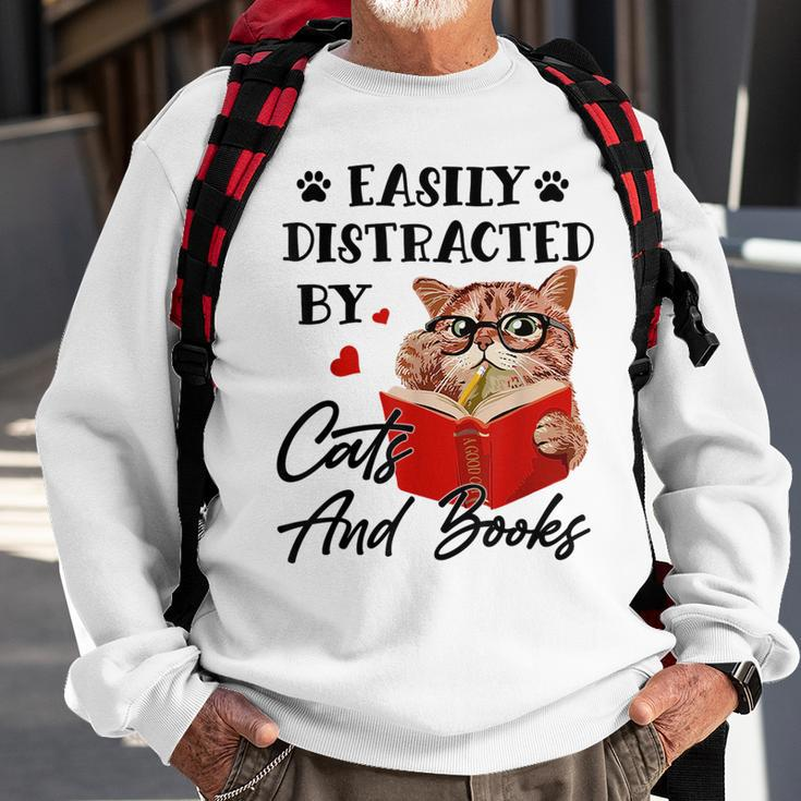 Easily Distracted By Cats And Books Funny Cat Lover Gifts For Cat Lover Funny Gifts Sweatshirt Gifts for Old Men