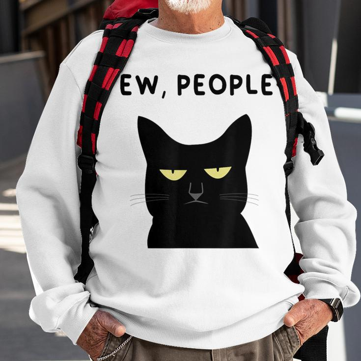 Ew People I Hate People Black Cat Yellow Eyes Sweatshirt Gifts for Old Men