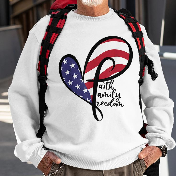 Faith Family Freedom Heart Cross Usa Flag Retro 4Th Of July Faith Funny Gifts Sweatshirt Gifts for Old Men