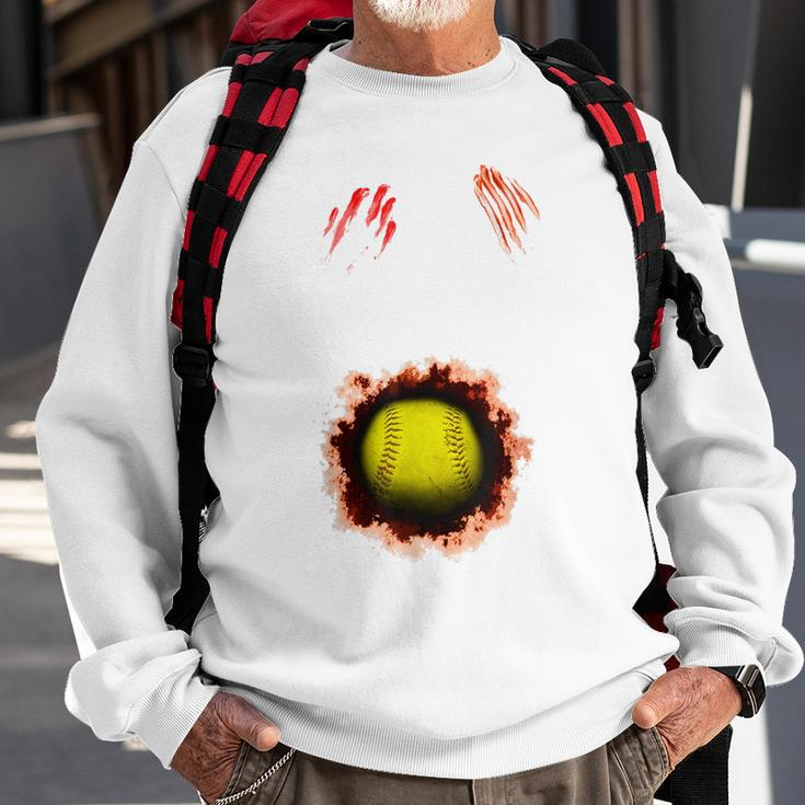 Scary Zombie Player Softball Creepy Softball Costume Sweatshirt Gifts for Old Men
